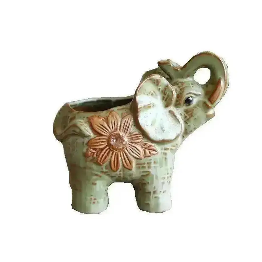 Maceta elefante de cerámica vintage para suculentas - imagen 5