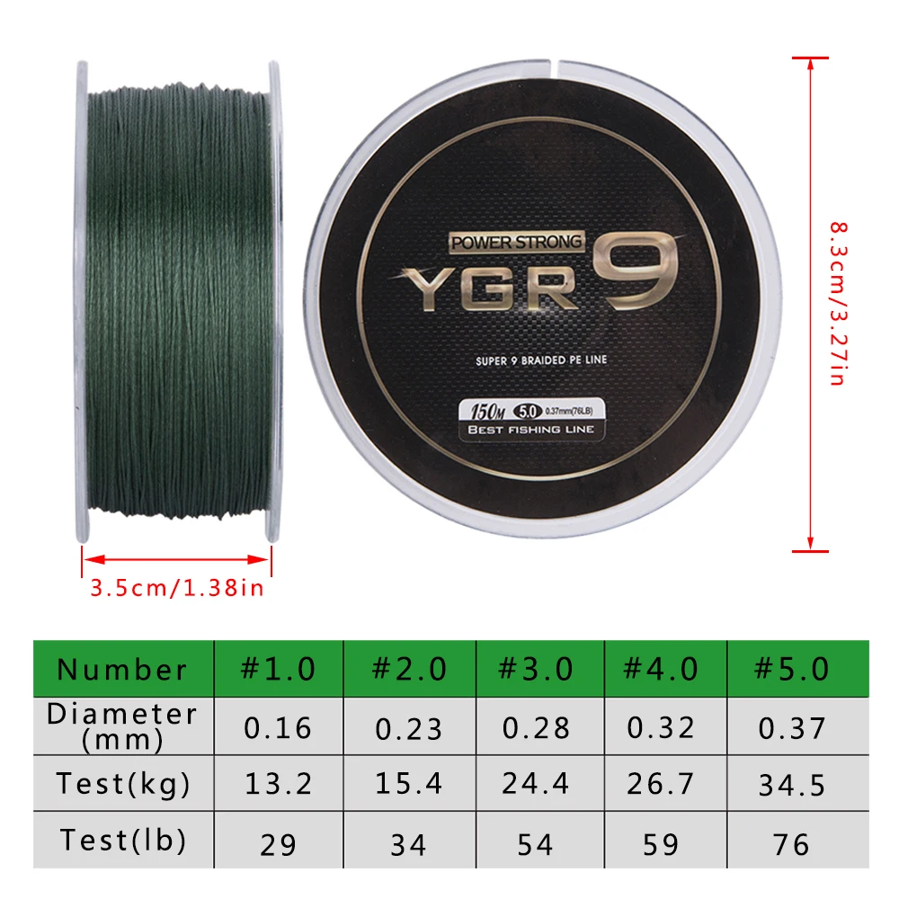 Línea de pesca serie Goture YGR9, 9 tejidos, 150m, línea de mosca de PE trenzada fuerte mejorada para pesca con mosca de carpa de agua de mar, 29-76LB, nuevo - imagen 2