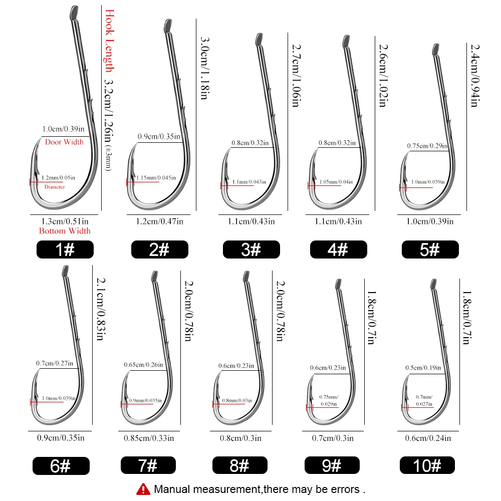 FTK 100PCS Baitholder Anzuelos de pesca Acero con alto contenido de carbono 1 # -10 #   Accesorios de ganchos de gusano con plantilla de púas de pico de vástago largo - imagen 5