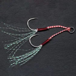 MNFT 5Pcs Assist Hooks Iron Plate Barbed Cast Jigging Hook Saltwater Fishing Hook With Feather Sea Bass Fishing Lure Hooks
