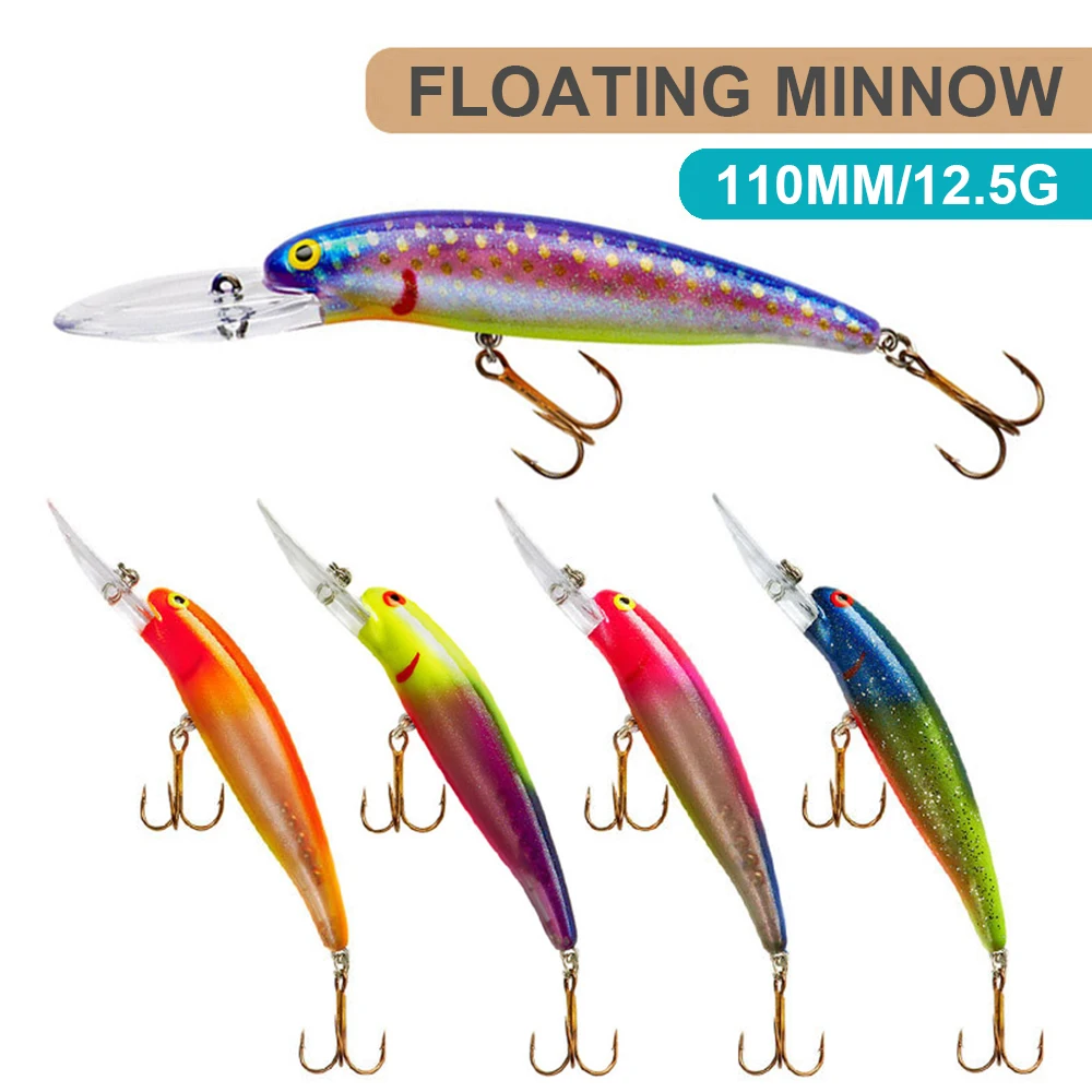 Señuelos de Pesca flotantes Minnow Wobbler, cebo duro Artificial de fundición larga para buceo profundo, cebo de lubina para pesca en agua de mar, 11cm, 12,5g, MN626 - imagen 3
