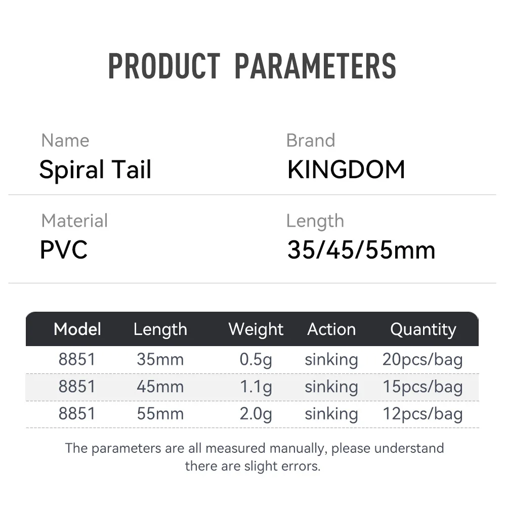 Kingdom Tanan-Cebo suave de cola 0,5g 1,1g 2g 35mm 45mm 55mm Señuelos de Pesca blandos Pesca de carpa señuelo de lubina Isca Artificial PVC - imagen 3
