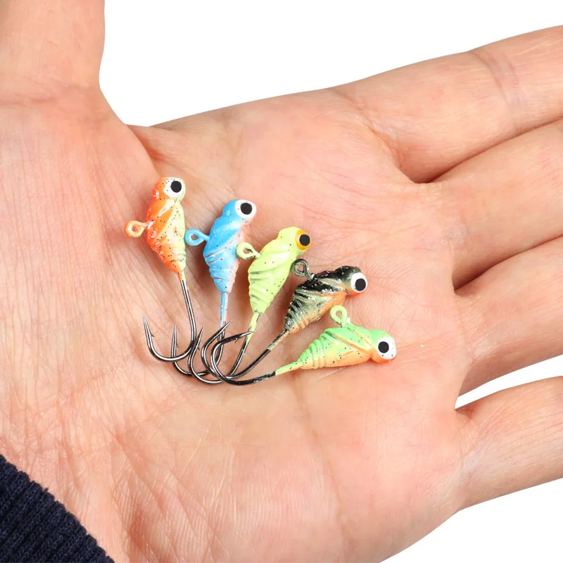 50 unids/lote anzuelos de Metal 2,7 cm 1,7g Color 3D ojo bola Jigging cabeza gancho con púas vástago de manivela para señuelo suave anzuelo de pesca de gusano - imagen 5