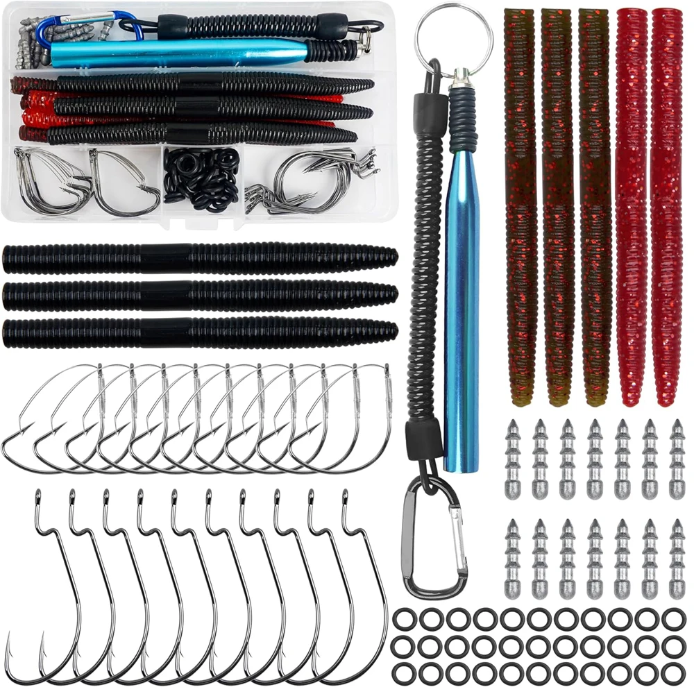 Kit Wacky Rig para lubina – Herramienta, anillas O y anzuelos