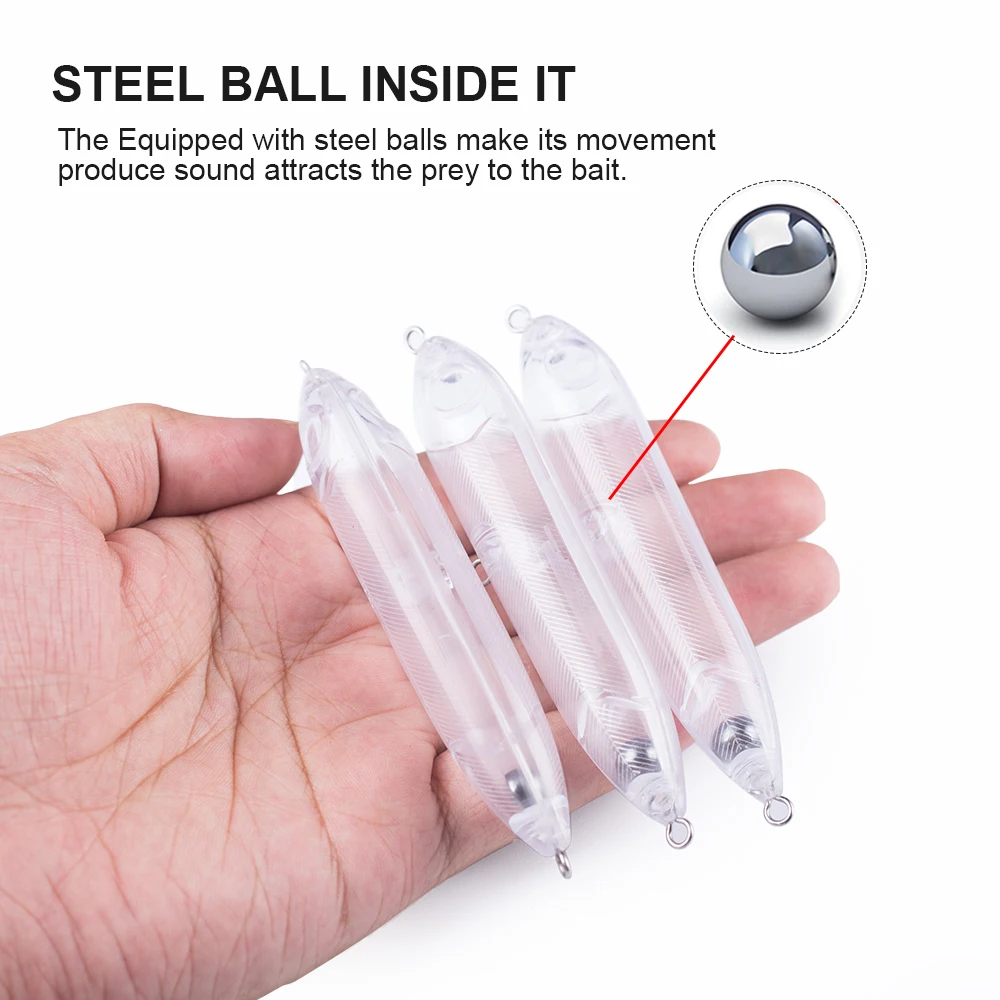 Hanlin-señuelo de pesca sin pintar, sonajeros artificiales de plástico duro, cebo flotante en blanco, aparejos de lubina, 10/20 piezas, 10CM/10G - imagen 4