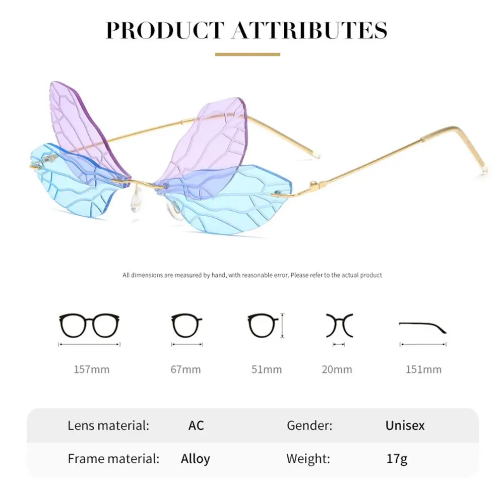 Gafas de sol sin montura con lentes degradados UV 400 sin marco, gafas de sol de mariposa para mujer, gafas de calle - imagen 2
