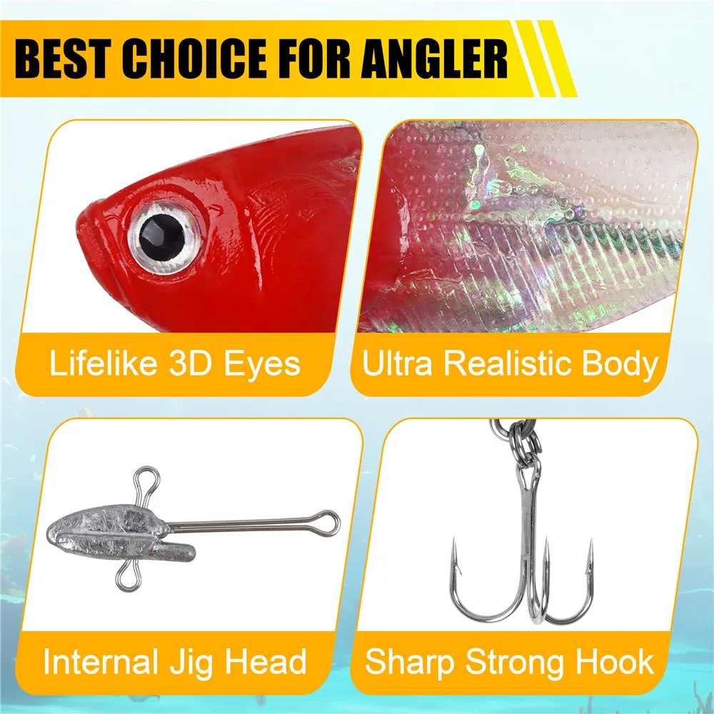 Señuelos con cabeza de anzuelo de pesca suave, 5 uds., 6g, 14g, 16g, 21g, Swimbaits, señuelos de lubina, pesca preinstalada, gusano, jigging, cebos de pesca - imagen 4