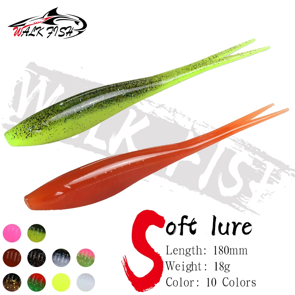 WALK FISH 3Pcs 180mm 18g Soft Bait Fishing Lure V-shape Split Tail Swimbait Worm Freshwater Fishing Sea fishing Artificial Bait