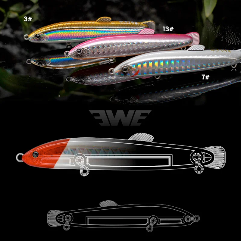 EWE 23 Loach lápiz de agua que se hunde, cebo falso de fundición larga para lubina, cebo duro Artificial, señuelos de sal de agua dulce, 12-21g, 76-85mm - imagen 5