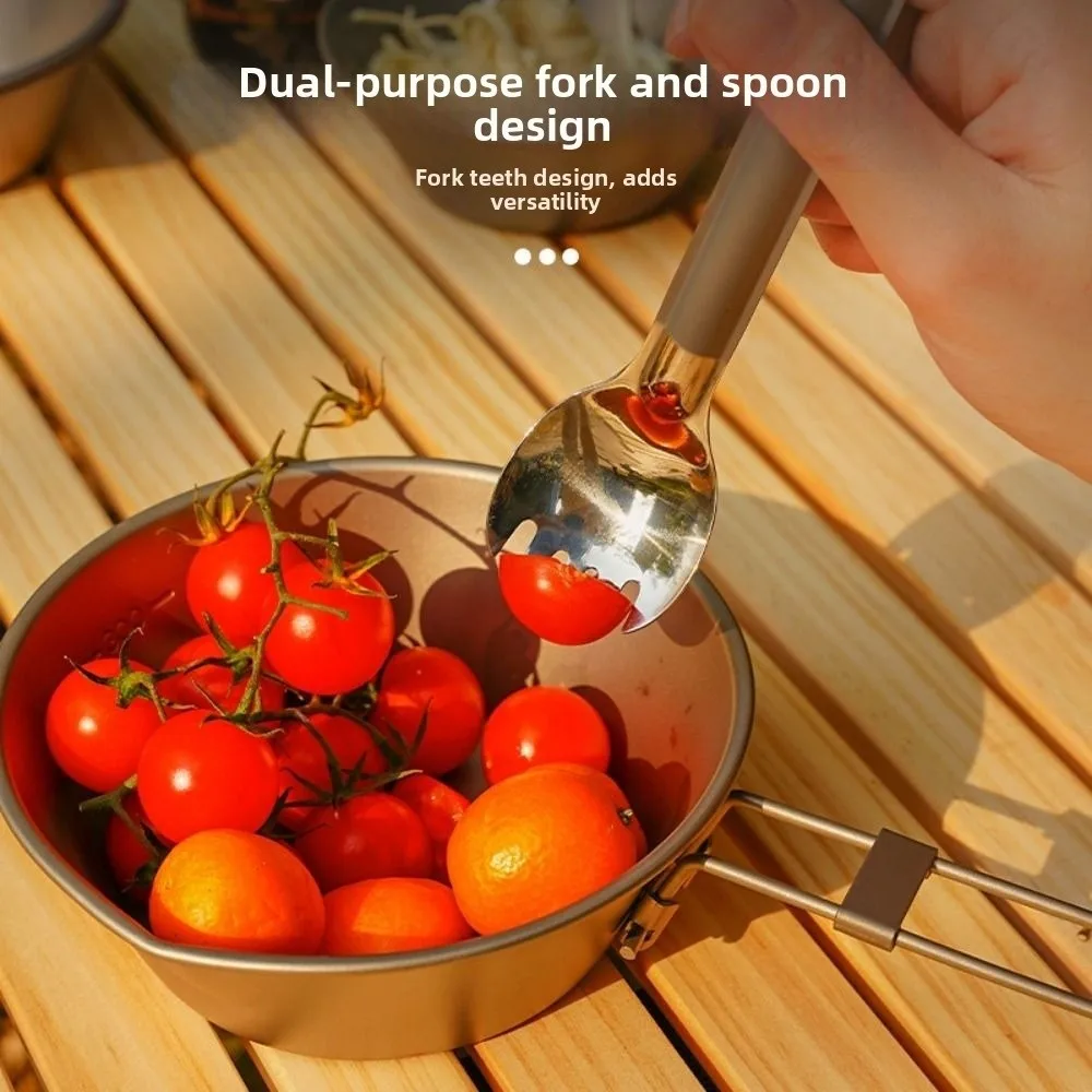 Palillos de titanio portátiles para acampar, cuchara de postre para revolver café, antideslizante, con mango largo, peso ligero