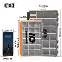 Caja de aparejos de pesca KINGDOM, bandejas de aparejos multifunción, organizador de 2 tamaños con divisores extraíbles, caja de accesorios para señuelos de pesca