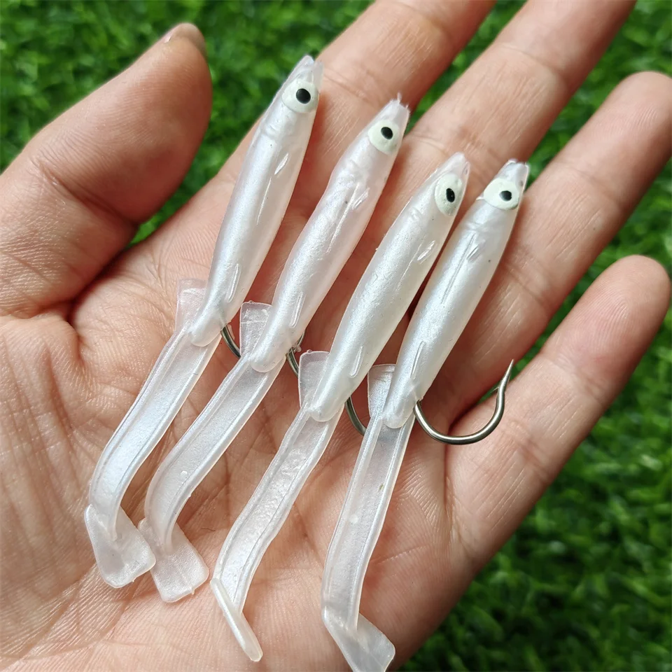 4 uds/log cebo suave de Pesca con anzuelo Anguila cachorro realista señuelo de lubina de silicona ojos 3D Jerkbaits Swimbaits accesorios de aparejos de Pesca - imagen 3