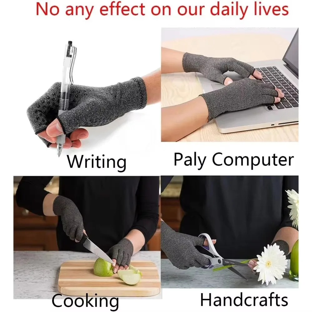Guantes de compresión sin dedos, soporte para articulaciones de compresión antiartritis, manoplas con pantalla táctil, alivio del dolor de manos elástico - imagen 4