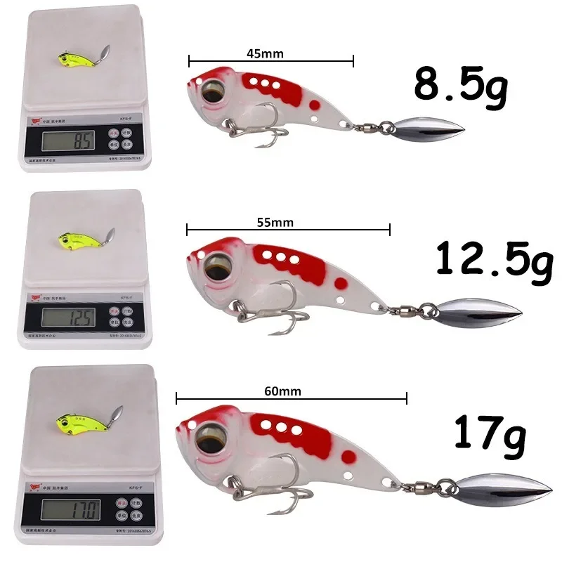 Señuelo de pesca de Metal con cola de cuchara giratoria, Wobbler duro, Crankbaits, aparejos giratorios con vibración, 8,5g, 12,5g, 17g, 1 unidad - imagen 5