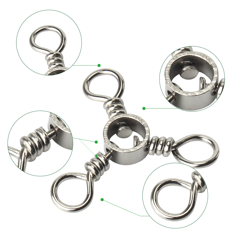 DNDYUJU-aparejos terminales de acero inoxidable, de tres vías Trigeminal conector giratorio, accesorios de aparejos de pesca, 10 Uds. - imagen 3