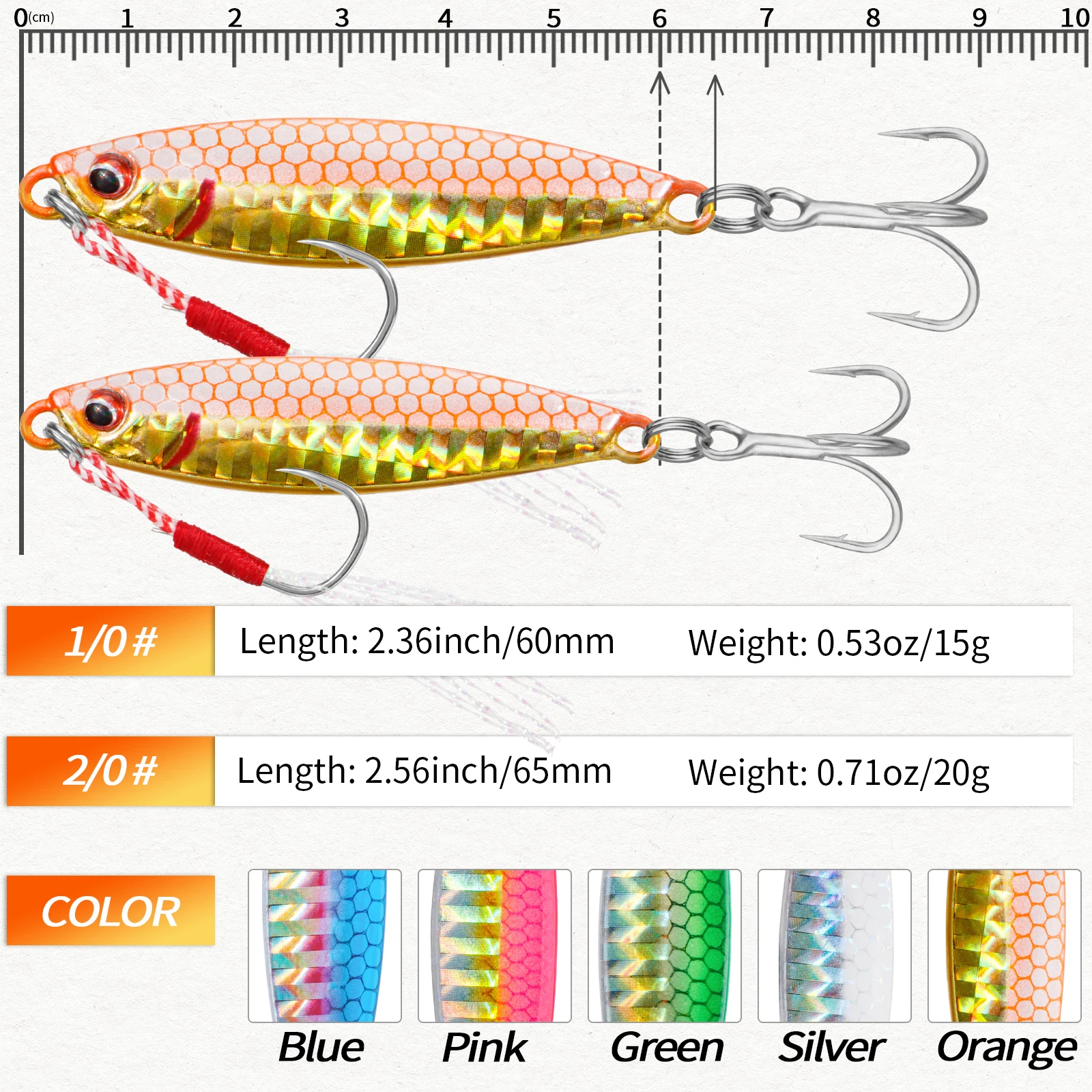 1pcs Fishing Pencil Bait 15g 20g Spinner Metal Jig Spoon Lure With Treble Hooks Sinking Jigging Artificial Hard Lures For Bass - imagen 2