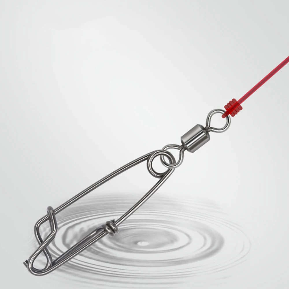 100 Uds Pesca giratorio de cobre de acero inoxidable Snap palangre ojo-apertura ojo cierre Pin conector aparejos de Pesca accesorio Pesca - imagen 3