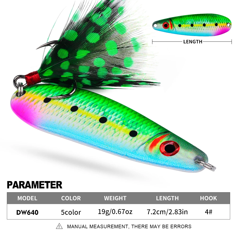 PROBEROS 1/5PCS Señuelo de pesca con cuchara de metal con patrón de escamas de pescado, 19G/7,2 CM |   Cebo artificial para pesca en el mar, anzuelo antilanzamiento de fundición larga - imagen 3