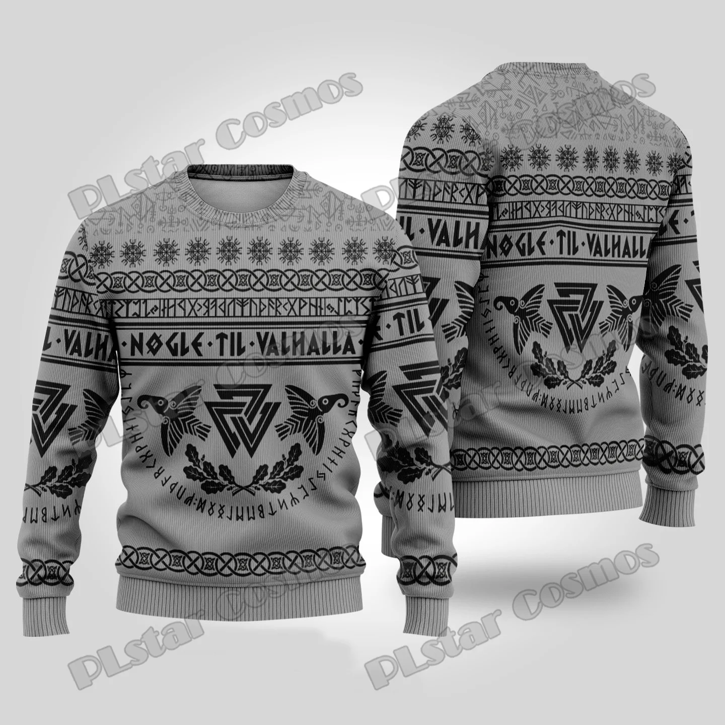 Otoño Invierno Unisex Casual Jersey de punto suéter Odin Raven Huginn y Muninn 3D impreso hombres feo suéter de Navidad MMY02 - imagen 2