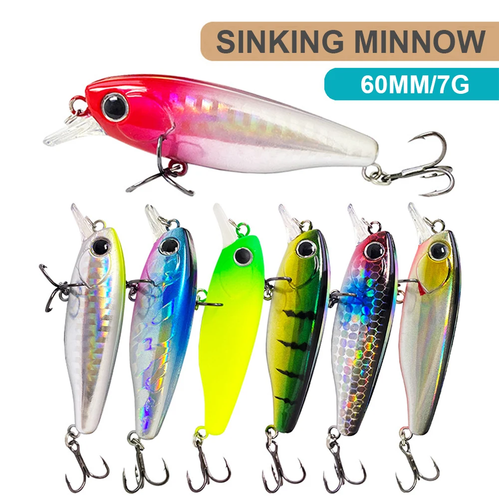 Señuelos de Pesca que se hunden Minnow Wobbler, cebo duro Artificial pequeño de fundición larga, Jerkbait, accesorios de pesca, carpa, lubina, MN624, 6cm, 7g - imagen 3