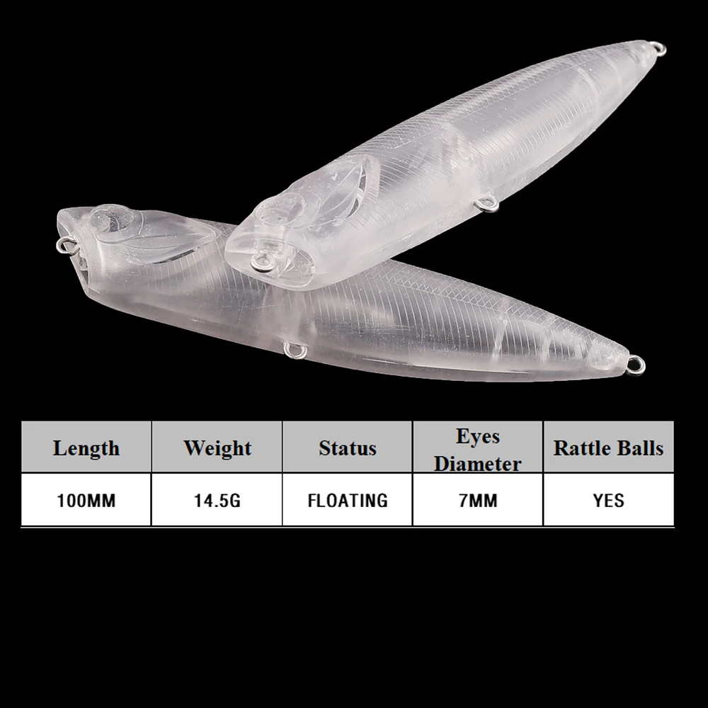 Chan'sHuang-Cebo en blanco sin pintar, 10 piezas, 100mm, 14,5g, pistón Popper de Gill hueco en el interior, aparejo de señuelo de pesca Artificial hecho a mano - imagen 2