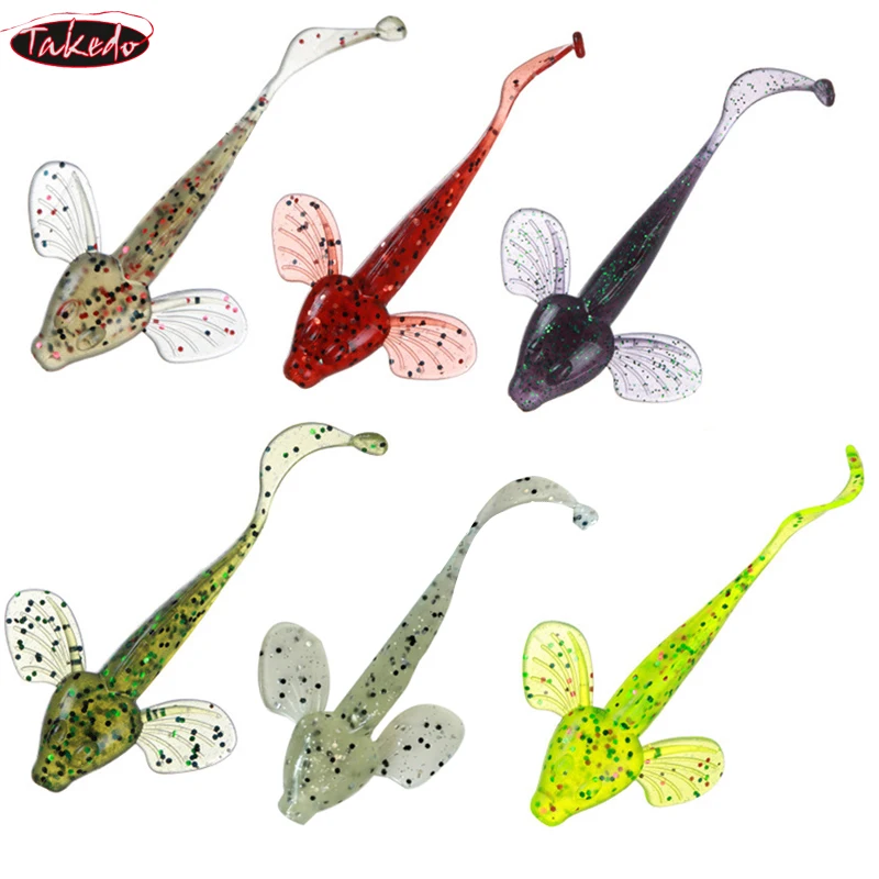 TAKEDO-señuelo de pesca suave de salamandra gigante, gusano para cebo de mandarina y perca de boca cruzada, cola única 90mm 4,5G, 6 uds. - imagen 2