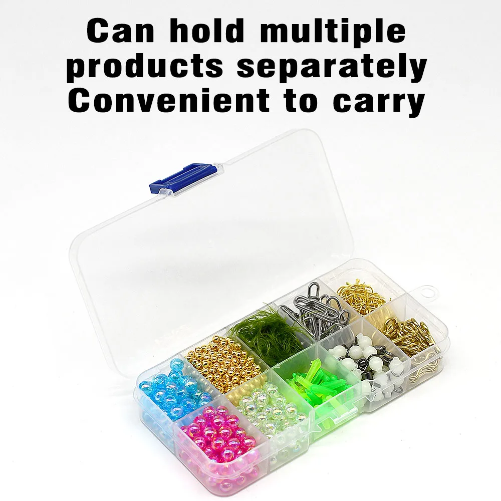 MNFT caja de aparejos con 10 compartimentos, señuelos, ganchos, cuentas, estuche de almacenamiento, accesorios de pesca, cajas transparentes - imagen 4