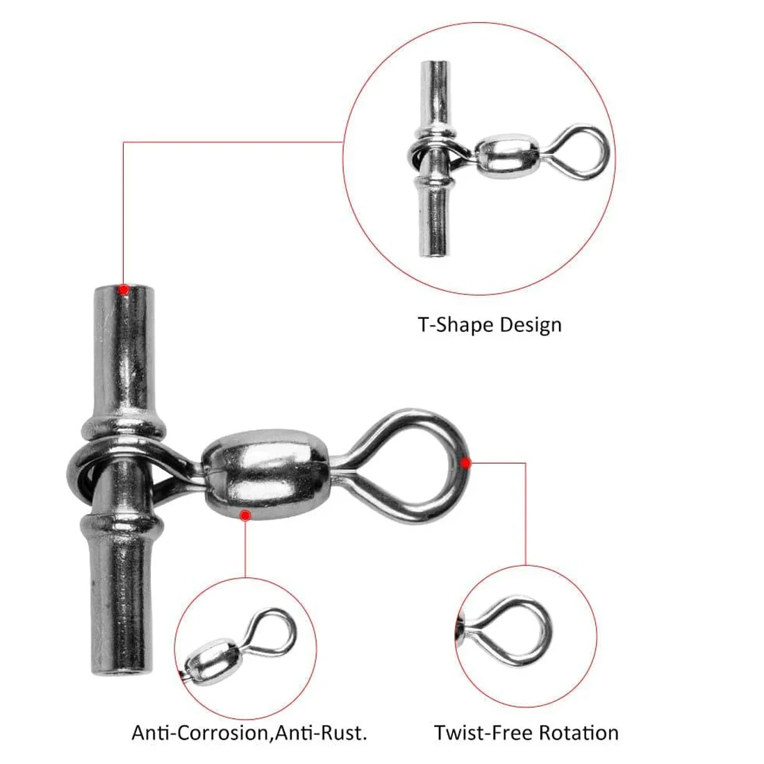 Manga giratoria de pesca de 3 vías, 9KM, 15 Uds., resistente, agua salada, forma en T, línea cruzada, conector giratorio, aparejos de pesca - imagen 4