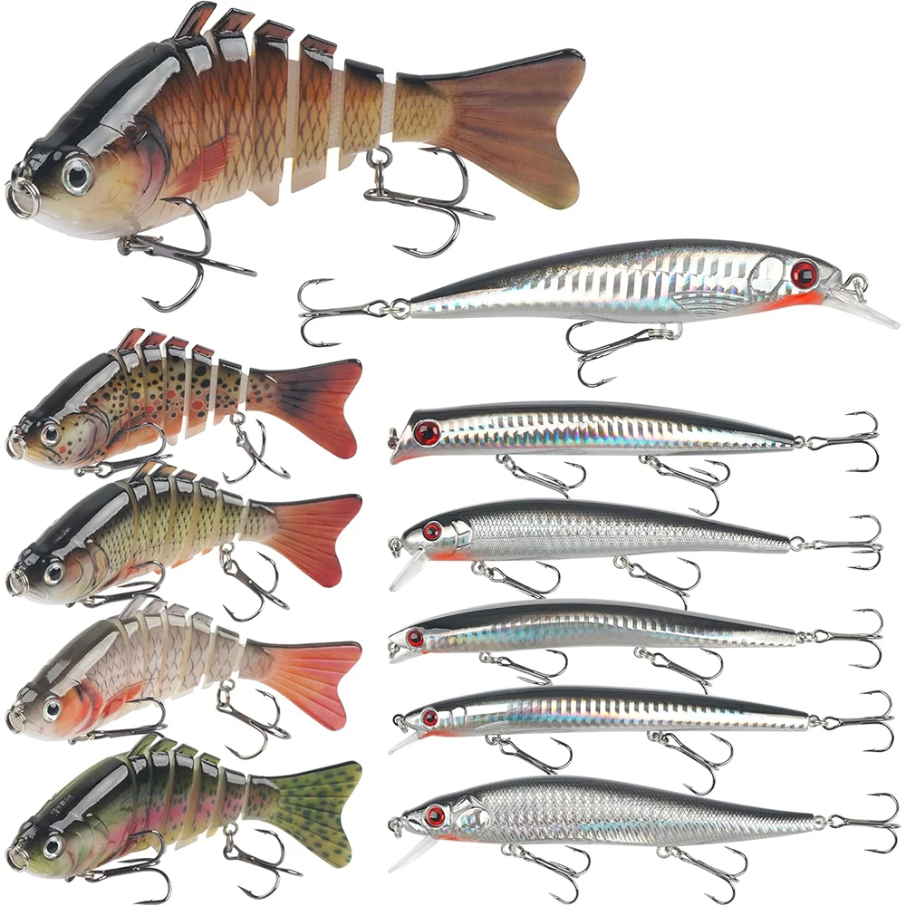 Kit de Señuelos de Pesca para Surf en agua salada, señuelo pececillo, Swimbait multiarticulado, Jerkbait Popper, tapones, cebo duro de buceo profundo para lubina rayada