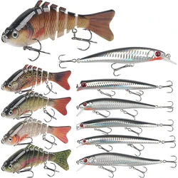 Kit de Señuelos de Pesca para Surf en agua salada, señuelo pececillo, Swimbait multiarticulado, Jerkbait Popper, tapones, cebo duro de buceo profundo para lubina rayada