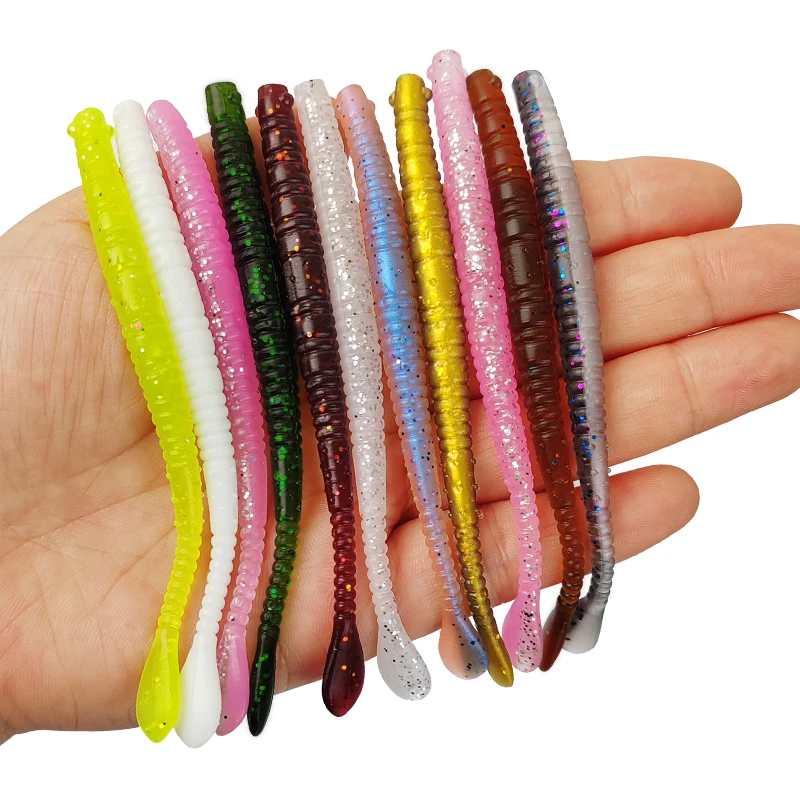 Señuelos de pesca 50 Uds. Señuelo flotante de babosa, lombriz de tierra que se hunde, Kit de cebo de silicona Artificial suave, cebo falso de gusano Wobbler de mar con caja - imagen 5