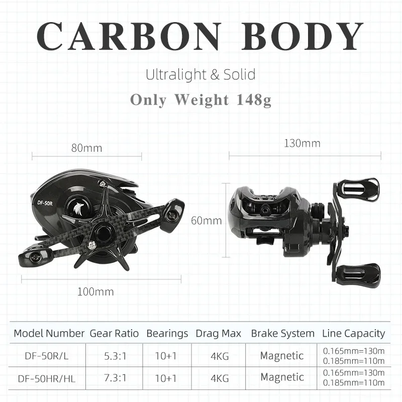 TSURINOYA-carrete de Baitcasting superligero, sistema de freno magnético DARK WOLF 50, bobina de pesca ligera para agua dulce y salada - imagen 3