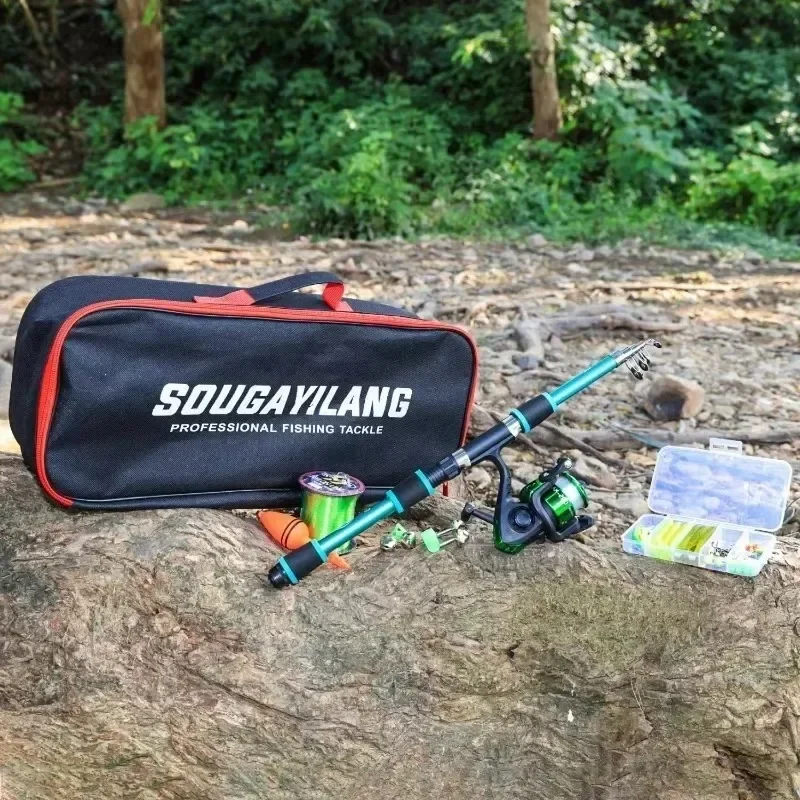 Kit de pesca Sougayilang – Caña telescópica con carrete giratorio - imagen 5