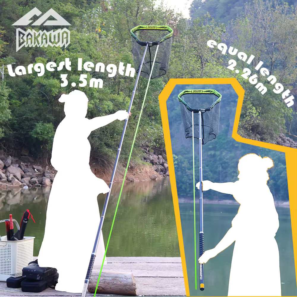 1 Juego de red portátil de fibra de carbono 350 + 40 red de pesca Bakawa de viaje retráctil duradera utilidad para deportes al aire libre - imagen 3
