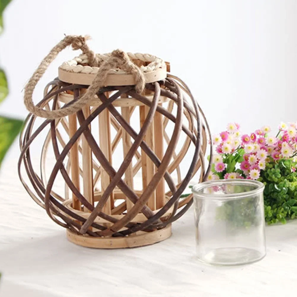 Candelabro redondo de mimbre de madera Vintage para boda, candelabro para sala de estar, candelabro colgante a prueba de viento, artesanía, decoración del hogar para Festival - imagen 4