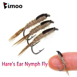 Bimoo 3/6PCS # 12 cola de faisán oreja de liebre ninfa mosca con púas mosca húmeda Artificial para trucha Grayling Panfish perca Señuelos de pesca