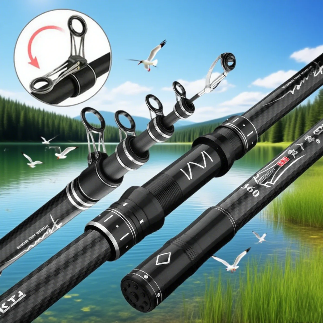 Caña de pescar telescópica de 3,0 M-4,5 M, caña de pescar giratoria portátil de carbono para barco, agua salada, agua dulce, surfcasting, caña de Baitcasting - imagen 2