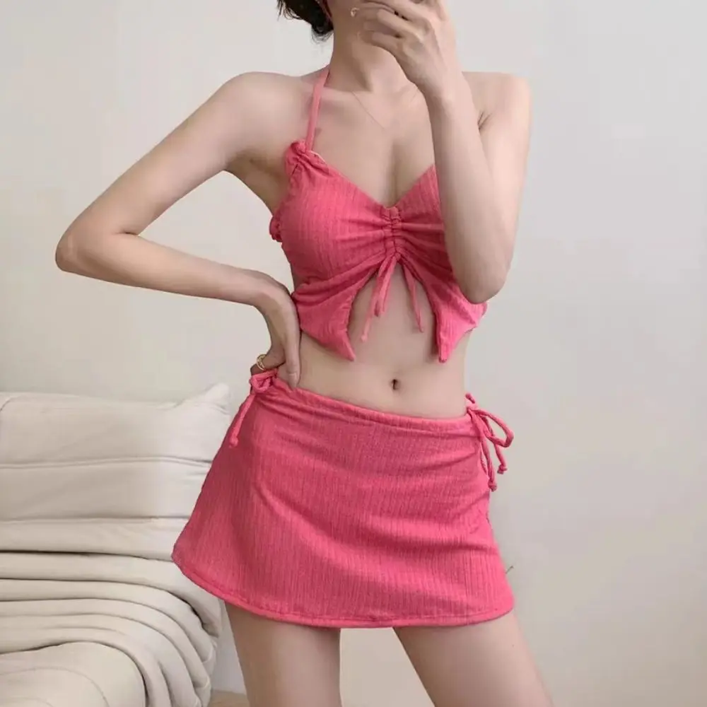 Traje de baño con cordón, conjunto de Bikinis de 3 uds., traje de baño con cinturón fino, traje de baño Push Up, conjunto de Bikini sin mangas triangular sin espalda dividido - imagen 2