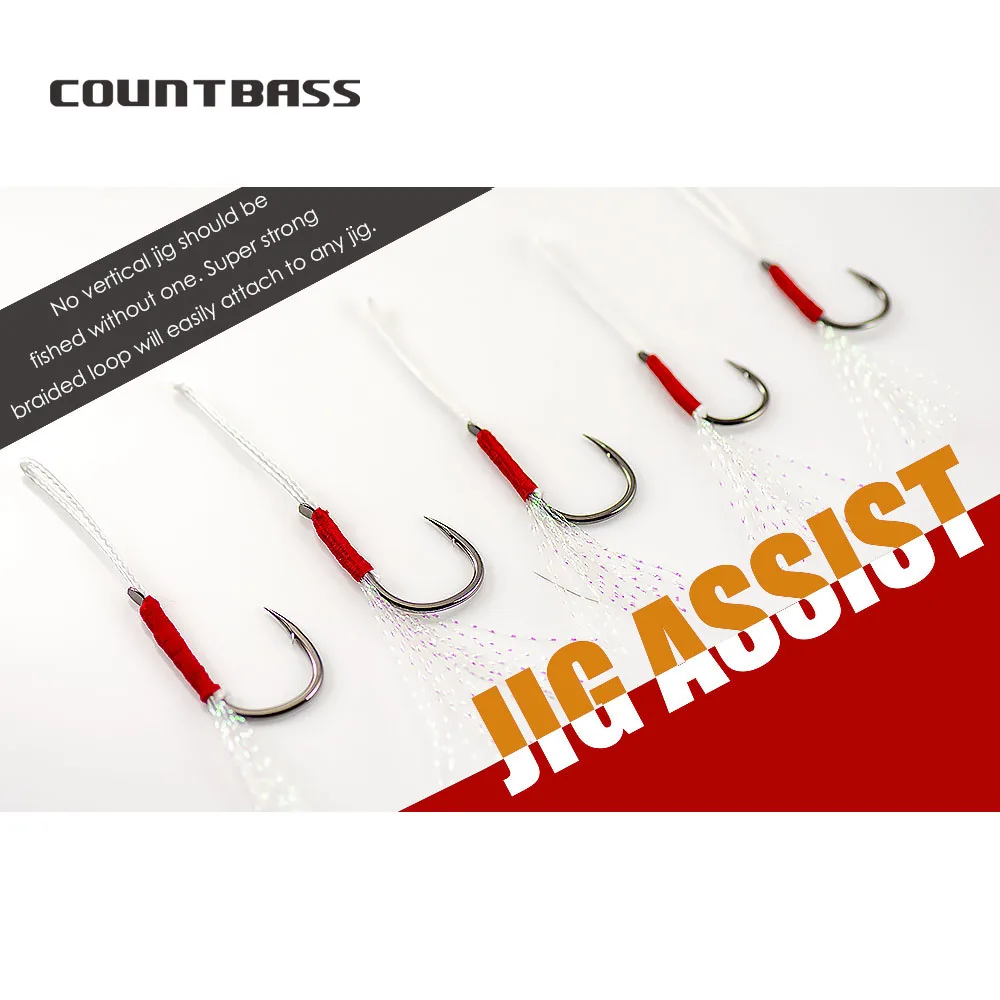 COUNTBASS-anzuelos de ayuda para anzuelos de Metal fundido, 10 Uds., con línea de PE para cualquier señuelo de Jigging, anzuelos terminales, accesorios de pesca - imagen 2