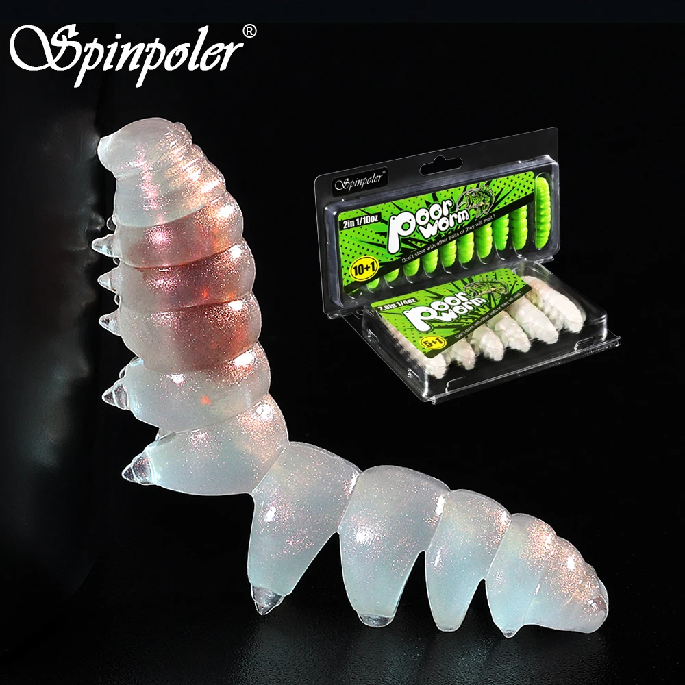 Spinpoler-señuelo de pesca suave, gusano pobre, cebo de plástico flotante TPR, Caterpillar biónico, Swimbait segmentado para trucha, lubina, Ned Wacky