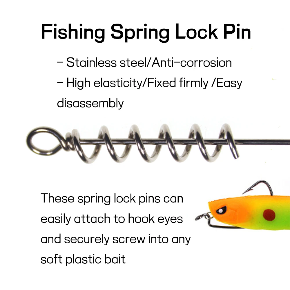 Elllv 30 Uds 30/35/40/45/50mm señuelo suave de acero inoxidable Pin de bloqueo de resorte manivela de pesca gancho tornillo cebo conector Accesorios - imagen 2