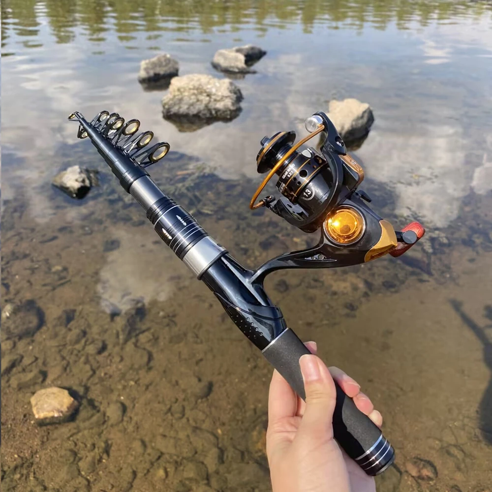 Carrete de caña de pescar giratorio de 1,5-2,4 m, Combo de viaje, caña de mar de carbono, relación de engranaje 5,2: 1, 1000/2000/3000/4000, carrete de Metal, rueda para lubina y carpa - imagen 5