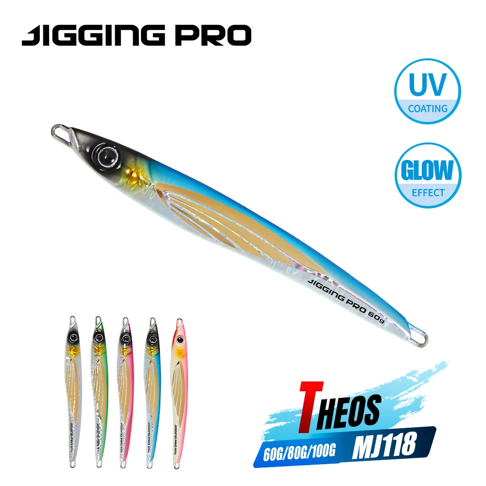 JIGGINGPRO 60g 80g 100g 150g 200g THEOS Metal Jig Shore Offshore Jigging señuelo aparejos de pesca de mar atún Amberjack Kingfish