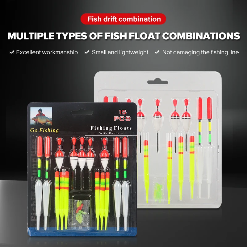 Juego de flotador de Pesca, boya Vertical profesional de 15 piezas con barra luminosa, señuelo multifunción, aparejos de Pesca flotante para Pesca de carpa - imagen 2