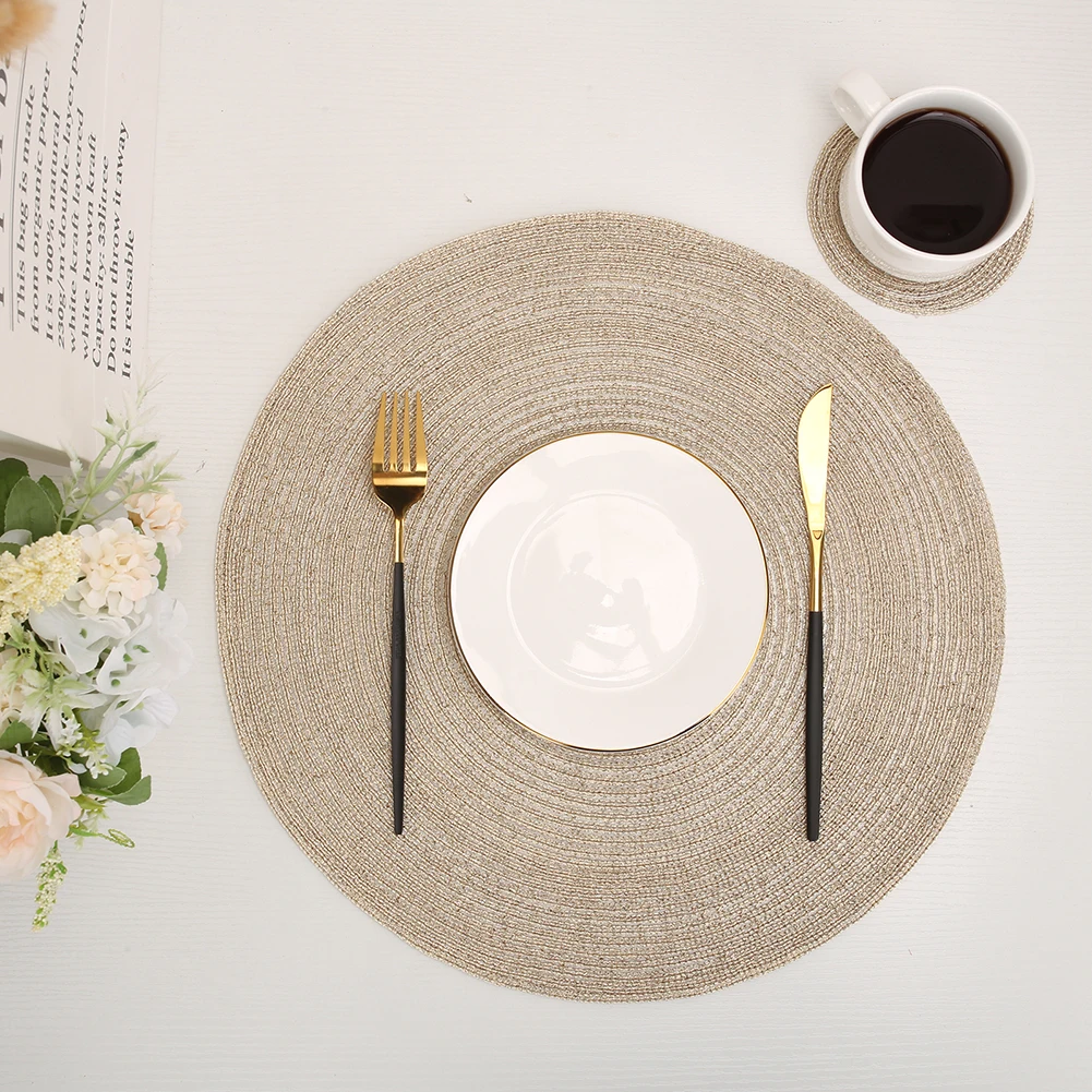 Juego de manteles individuales con cuentas de PET, 34cm, manteles individuales redondos con posavasos para Halloween, Navidad, decoración de comedor, mantel, 4/6/8 Uds. - imagen 5