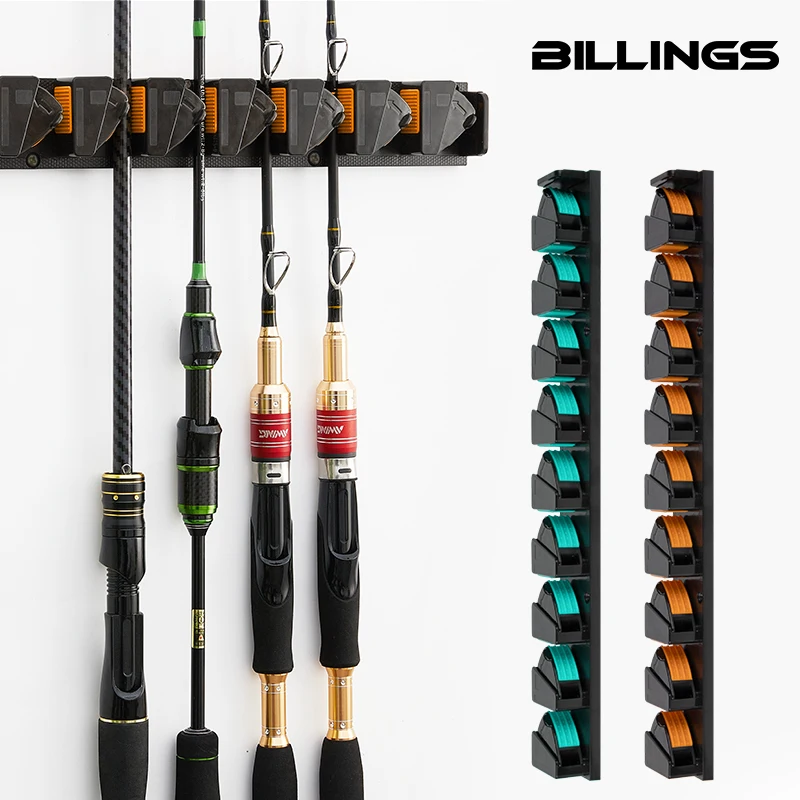 Soporte para caña de pescar montado en la pared, soporte para caña de pescar Vertical/Horizontal, estante para hasta 9 cañas o herramientas de pesca