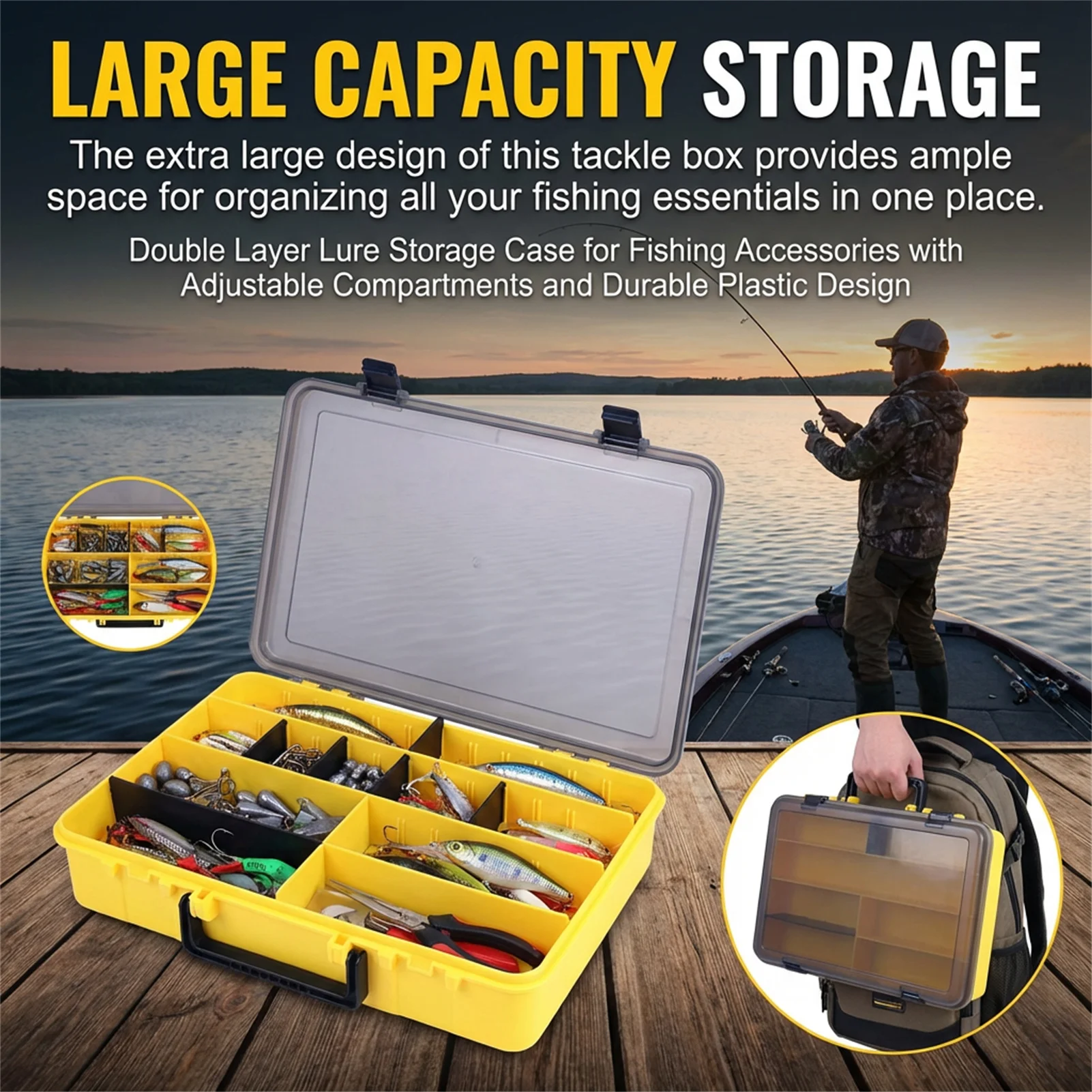 Caja de pesca portátil, doble capa para señuelos y anzuelos - imagen 2