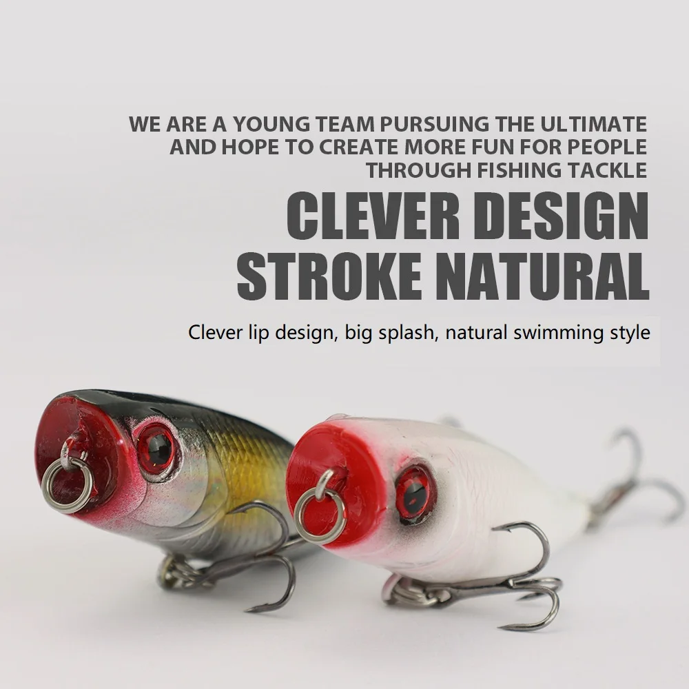 Señuelos de Pesca flotantes, cebo Popper Topwater Artificial 3D, Ojos de 4cm/4g, Wobblers, cebos duros de plástico con anzuelo triple - imagen 4