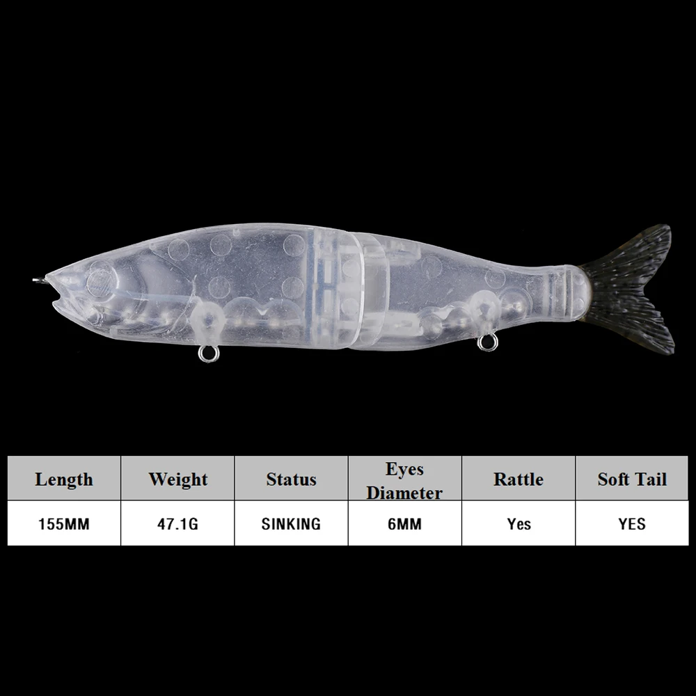 Chan'sHuang-Cebo en blanco sin pintar, 5 piezas, 155mm, 47,1g, sonajero de hundimiento, cola suave, cebo dorado, Swimbait, señuelo de pesca Artificial hecho a mano - imagen 2