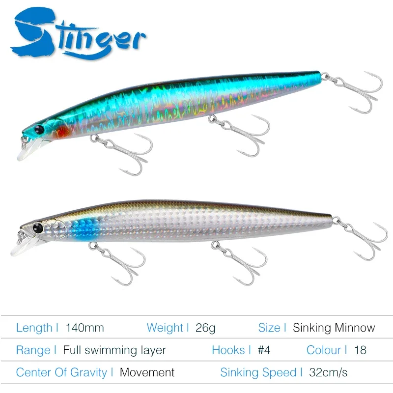 Señuelo de pesca TSURINOYA Stinger 140S, pececillo hundido DW92 140mm 26g, lubina de agua salada, cebos duros grandes de fundición Ultra larga Jerkbait - imagen 4